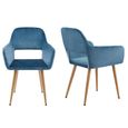 AKALNNY Lot de 2 Fauteuils - Velours bleu clair – Chaise scandinave – Pieds métal effet bois – Salle à manger, bureau, salon-2