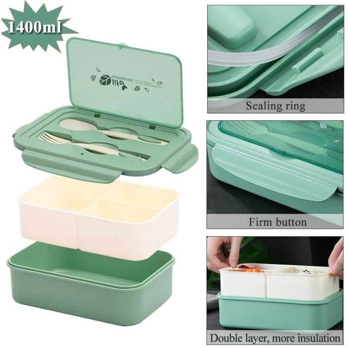 Aiuuee Lunch Box 1400ml Boite Repas avec Compartiments et Couverts, Boîte à  Lunch pour Enfants Adultes, Boîte Bento Micro Ondable pour Travail