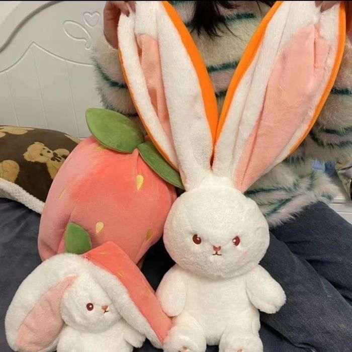 Acheter 18 cm réversible carotte lapin en peluche fraise lapin oreiller  peluche poupée moelleux lapin peluches drôle cache-cache lapin jouet  créatif cadeau pour enfants