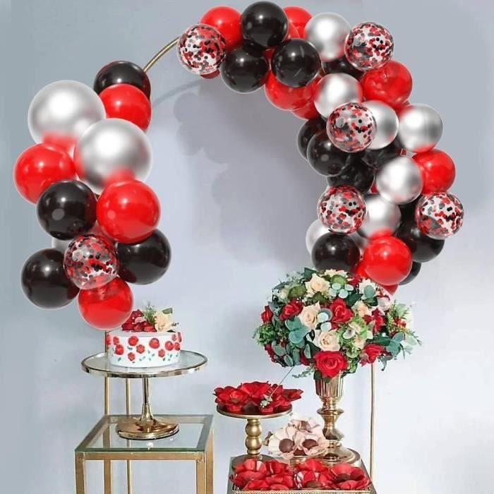 Ballons Hélium Couleurs Flottantes Rouge Et Noir Avec Des Confettis