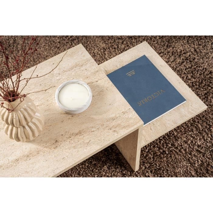Table Basse Travertine 80×40×40 Cm – Style Moderne Rustique, Panneau Mélaminé 18 Mm Épais