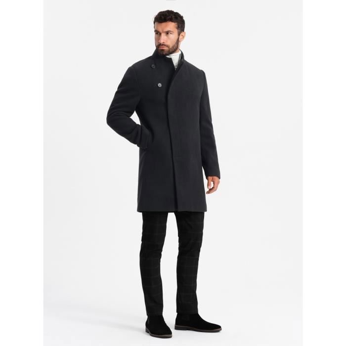 Manteau Long et Ajusté Ombre Pour Homme Noir