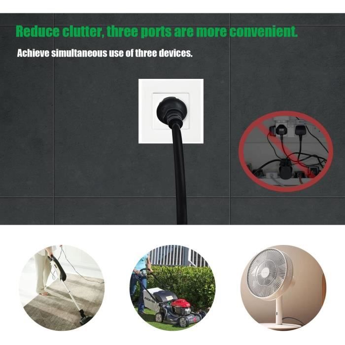 Rallonge Extérieure 10m étanche IP44 - 3 Prises - 3500W - Parfaite Pour Jardin, Chantier, Camping
