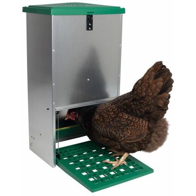 Mangeoire Automatique Pour Poules 5 Kg - Acier Galvanisé, Pédale Anti-rats, Couvercle étanche - Pour Poules, Canards, Volailles