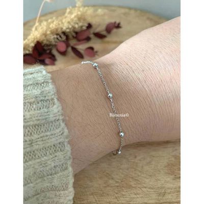 Ancien Bracelet Gourmette En Argent Massif 925 - Maille Simple Et Boule