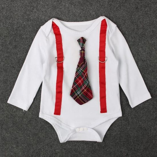0 24 Mois Body Bebe Garcon Combishort Costume Avec Cravate A Carreaux Barboteuse Grenouillere Nouveau Ne Rouge Cdiscount Pret A Porter