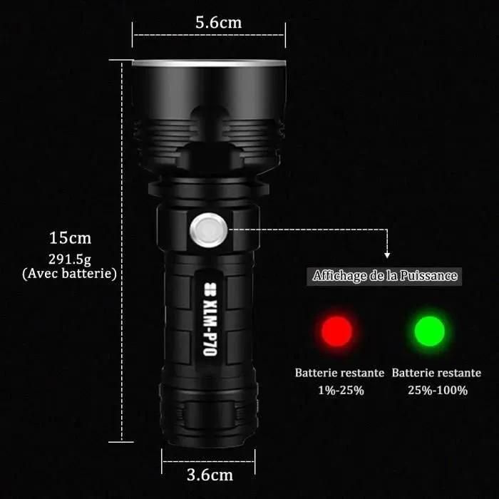 Lampe Torche LED Rechargeable USB 200000 LM - Projecteur Puissant - Neuf