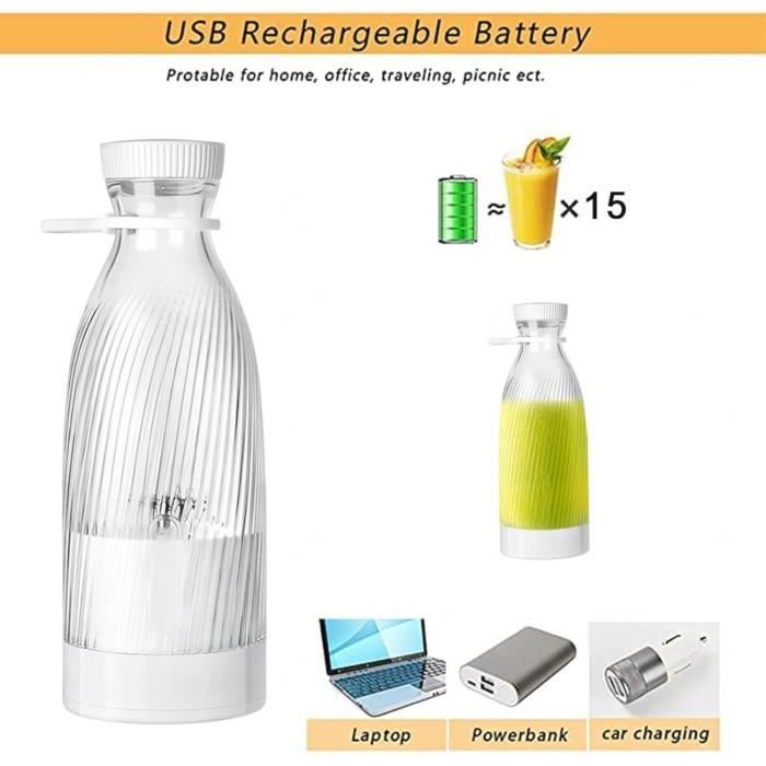 Mini Mixeur Portable 380 Ml - Blender USB Rechargeable Avec 6 Lames Inox Pour Smoothies, Voyage Et Cuisine