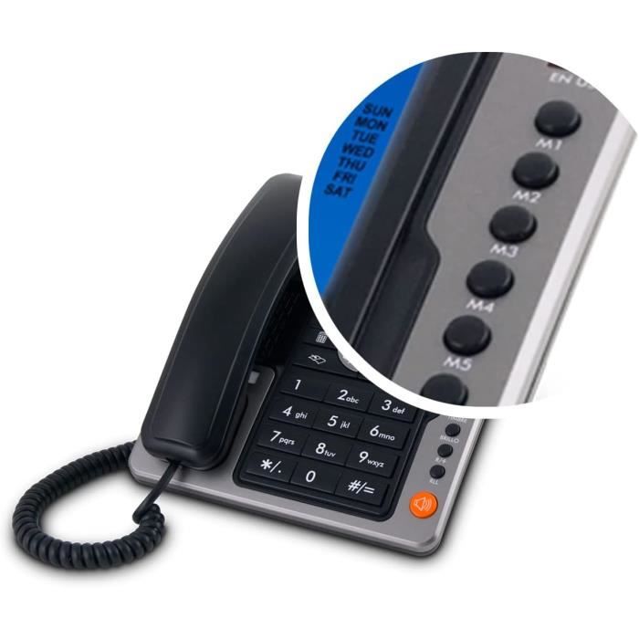 Téléphone Fixe Sans Fil SPC Air - Écran éclairé, ID Appelant, Répertoire 20 Contacts - Noir, Mode éco, GAP