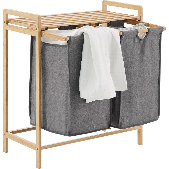 Panier à Linge Trieur Autoportant Avec étagère Et 3 Sacs Amovibles Coulissants