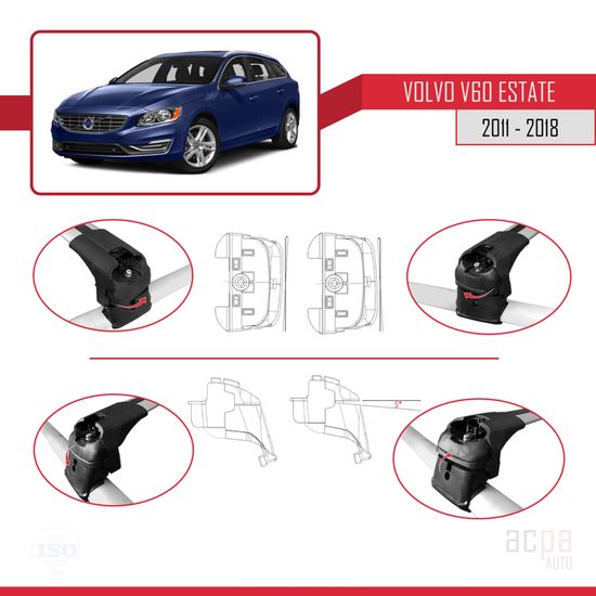 Barres De Toit Apline ACE-2 Pour Volvo XC60 2017-2024 - Railing Fixation Solide Noir Aluminium