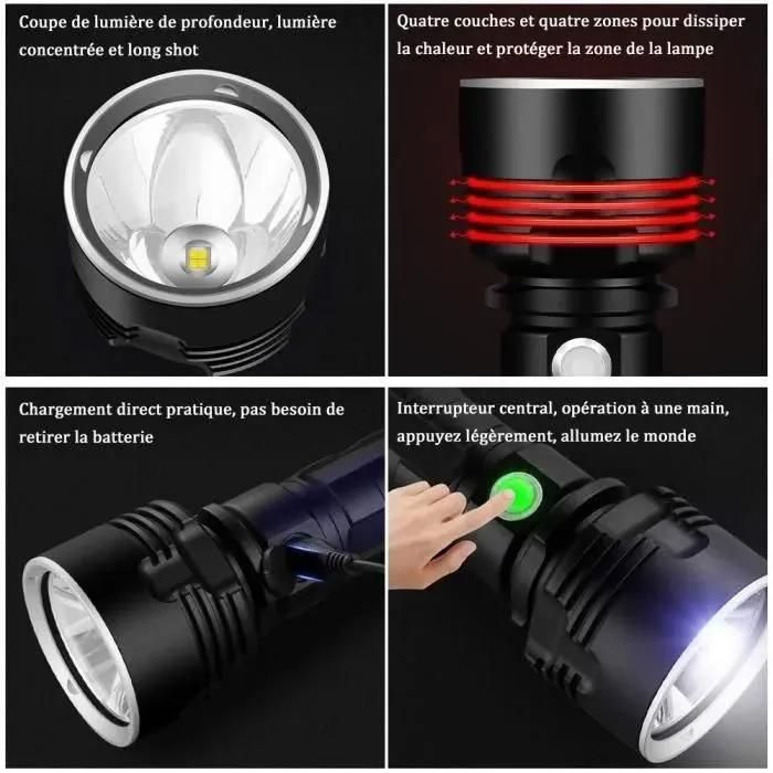 YUM Phare Lampe de Poche étanche LED COB pour Camping, Chargement USB, Lumière Rouge et Blanche