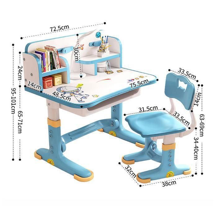 Bureau Et Chaise Réglables En Hauteur Pour Enfants - Avec Panneau Château Et Tiroir, Bureau 105x75,5 Cm, Chaise Ergonomique