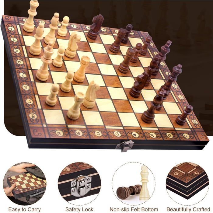 Jeu d'echecs magnétique en bois, jeu de société jeu echec 3 en 1, jeu d' échecs de haute qualité Echiquier pliable (29 cm x 29 cm), jeu d'echec pour enfants, un excellent compagnon Jeu d'echecs magnétique en bois, jeu de société jeu echec 3 en 1, jeu d' échecs de haute qualité Echiquier pliable (29 cm x 29 cm), jeu d'echec pour enfants, un excellent compagnon
