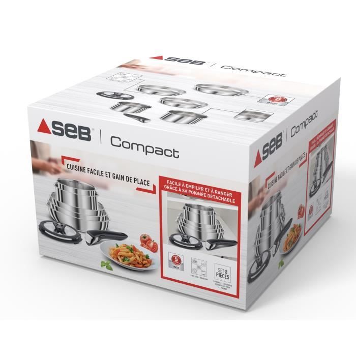 SEB L953SA04 Compact Batterie de cuisine 10 p inox, Induction, 3 poeles, 3  casseroles, 1 sauteuse, Couvercles, Spatules, Poignées - La Poste