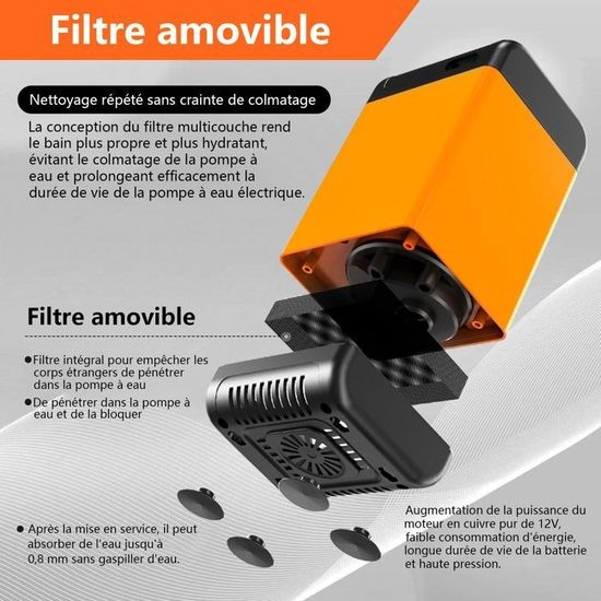 Douche Portable Rechargeable 5000 MAh – Pompe à Eau Auto-Amorçante – Idéale Camping, Sport, Animaux – USB – Léger & Étanche