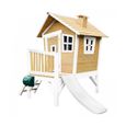 Maisonnette pour enfants AXI Robin avec toboggan blanc - Maison de jeu en bois pour l'extérieur - Marron & blanc-0