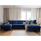 BESTMOBILIER Lilly - Canapé panoramique d'angle droit - 7 places - convertible avec coffre - en velours côtelé - Bleu nuit