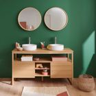 MOB-IN Meuble sous vasque plaqué chêne naturel ATOLL 140cm +vasque blanche+miroir