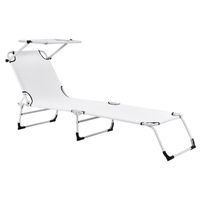 Bain de soleil - Transat - Chaise longue pliable avec pare soleil - Acier PVC polyester - 187 cm - Blanc