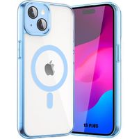 Coque pour iPhone 15 Plus avec Cercle Magnétique et Protection Caméra Vitre, Coque Rigide Transparent Contour Bleu