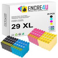 29XL ENCRE4U - Lot de 20 cartouches d'encre compatibles avec EPSON 29 T29 XL T29XL Fraise ( 5 Noir + 5 Cyan + 5 Magenta + 5 Jaune )
