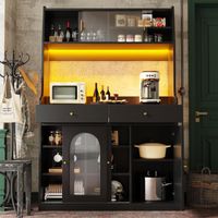 Buffet De Rangement Cuisine/Salle à Manger 120x35x167 Cm – Portes Coulissantes Vitrées, Éclairage LED Pilotable, Étagères Réglables – Blanc - 8