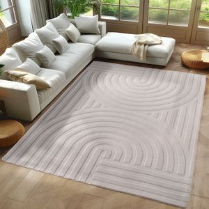 Tapis Rond Poils Courts Diamètre 100 Cm - Motif Abstrait - Antidérapant Et Lavable En Machine - Gris - Pour Salon Ou Chambre - 4