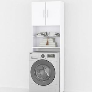 vidaXL Meuble de Machine /à Laver Etag/ère de Machine /à Laver avec 2 Portes et 2 Compartiments Ouverts Salle de Bain Buanderie Maison Blanc et Ch/êne Sonoma Agglom/ér/é