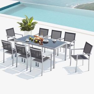 Ensemble table et chaise de jardin Salon de jardin - 8 personnes - SALERNE - Concept Usine - Aluminium - contemporain - Gris