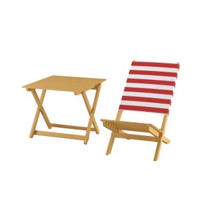 CHAISE DE CAMPING Chaise pliante en bois naturel, tissu rouge-blanc,