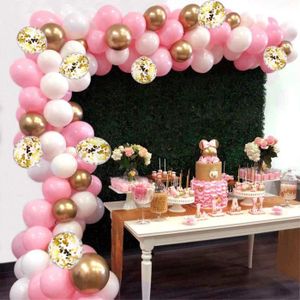 BALLON DÉCORATIF  Guirlande Ballons Blanc Rose Transparents Or Arche
