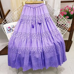 JUPE Jupe longue brodée en coton amissié pour femmes,jupe trapèze,style Boho,été- Purple[D702]
