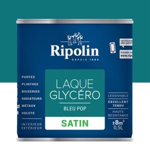 PEINTURE - VERNIS RIPOLIN Laque Glycéro Déco pour Intérieur & Extérieur  - Bleu Pop Satin, 0,5L