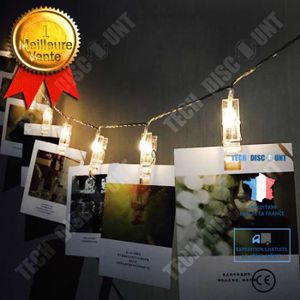 Guirlande lumineuse à pince LED love photo clip light modèle à piles -  blanc chaud - (avec clignotant) 10 mètres 80 lumières