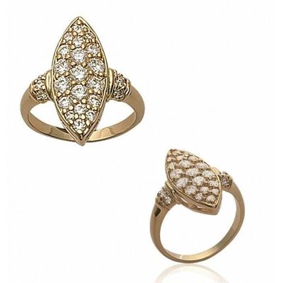 Bague Dolly-Bijoux Plaqué Or 18K - Émeraude Marquise Et CZ - Taille 50 - 1.76-2 Carats