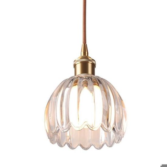 Lustre Suspendu 3 Lumières Verre Fleuri Vintage - Abat-jour Transparent, Réglable En Hauteur - Pour Salon, Cuisine