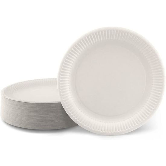 100 Assiettes Jetables Carton Blanc 23-20-18cm - Qualité Gastronomique | Écologique