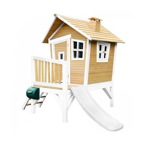 Maisonnette pour enfants AXI Robin avec toboggan blanc - Maison de jeu en bois pour l'extérieur - Marron & blanc
