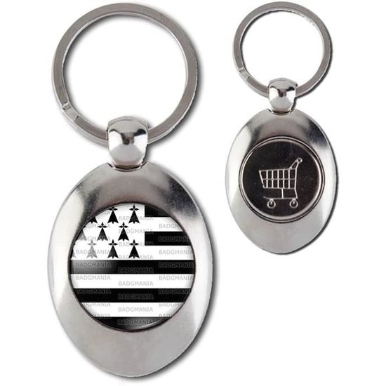 Badgmania Porte Clés Ovale Noir Jeton de Caddie Drapeau Breton