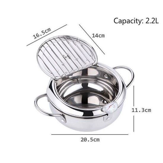 Mini Friteuse Tempura Japonaise Inox Avec Thermomètre – Poêle Gaz & Induction 20/24 Cm