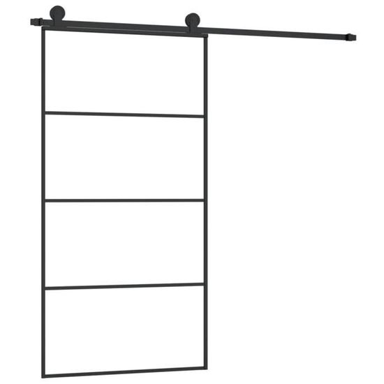 Porte Coulissante En Verre ESG Avec Kit De Quincaillerie – 102,5x205 Cm, Noir