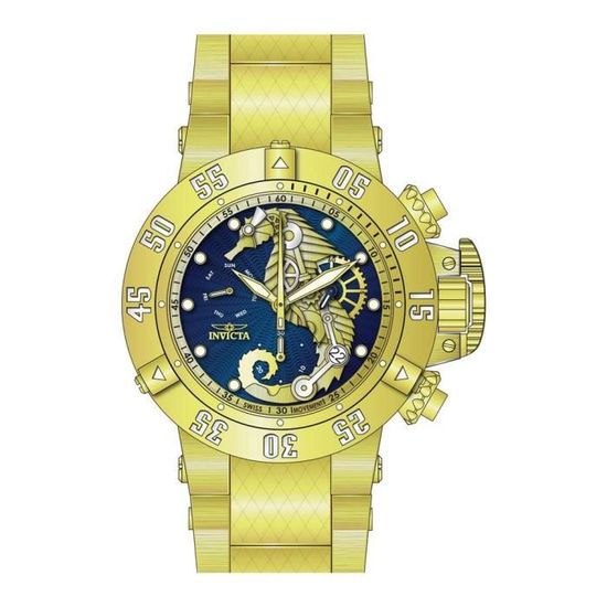 Montre Homme Invicta Subaqua Sport Quartz Suisse - Boîtier 50 Mm, Bracelet Caoutchouc Bleu, Neuve !