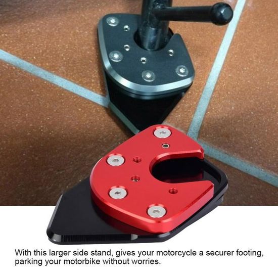 Béquille Latérale Moto Rallongée – Plaque Alliage Aluminium Rouge – Stabilité & Style