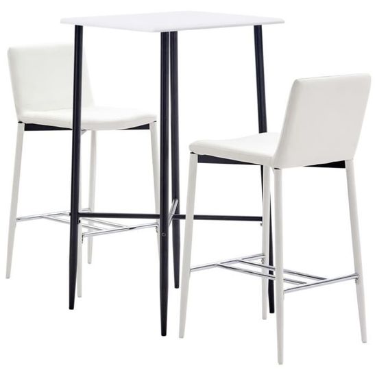 1676NOEL Ensemble Table bar de 2 à 4 personnes Charme Design + 2 Tabourets de bar Mange-Debout Similicuir Blanc,60 x 60 x 111 cm