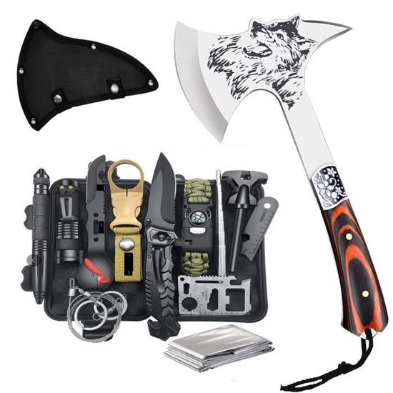 Outdoor Hache de sauvetage Marteau Militaire Survival+Kit de Survie 13 en 1 Camping en Plein air