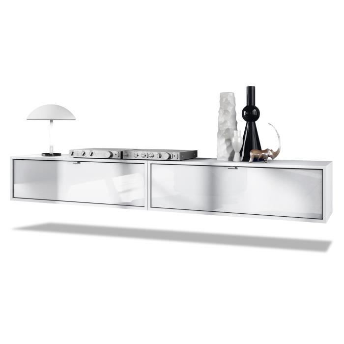 Ensemble de 2 set meuble TV Lana 100 murale lowboard 100 x 29 x 37 cm caisson en Blanc mat façades en Blanc haute brillance Ensemble de 2 set meuble TV Lana 100 murale lowboard 100 x 29 x 37 cm caisson en Blanc mat façades en Blanc haute brillance