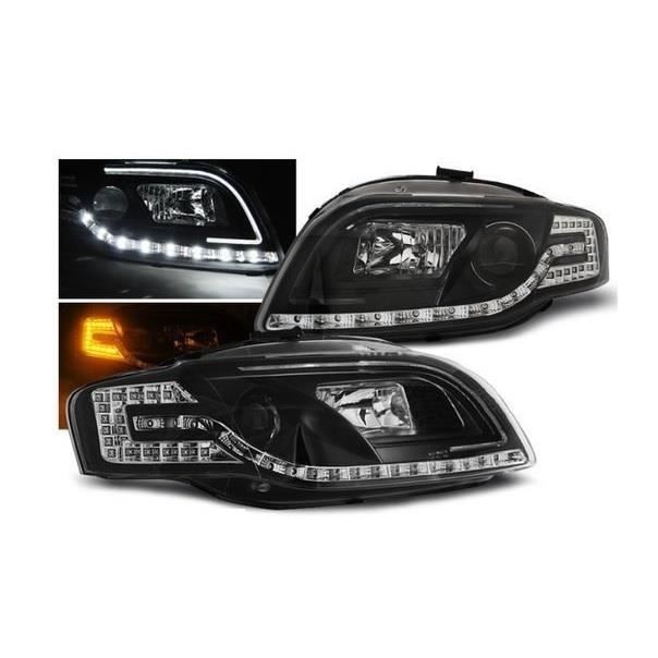 2 FEUX PHARE AVANT NOIR A TUBE LED TFL + LED POUR AUDI A4 B7 DE 11/2004 A 11/2007