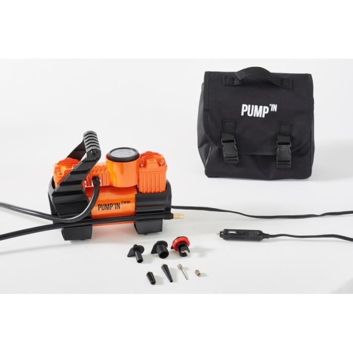 Pump'in TWIN - Mini-compresseur 12V bi-moteur alimentation allume-cigare.