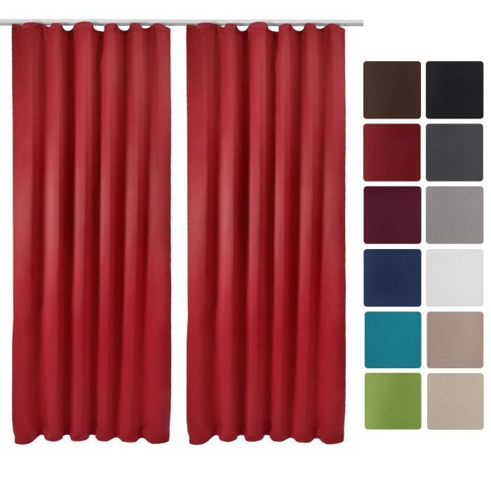 Beautissu Lot de 2 Rideaux occultants uni à ruflette Amelie - 140x245 cm - Décoration intérieur - Blackout - Rouge